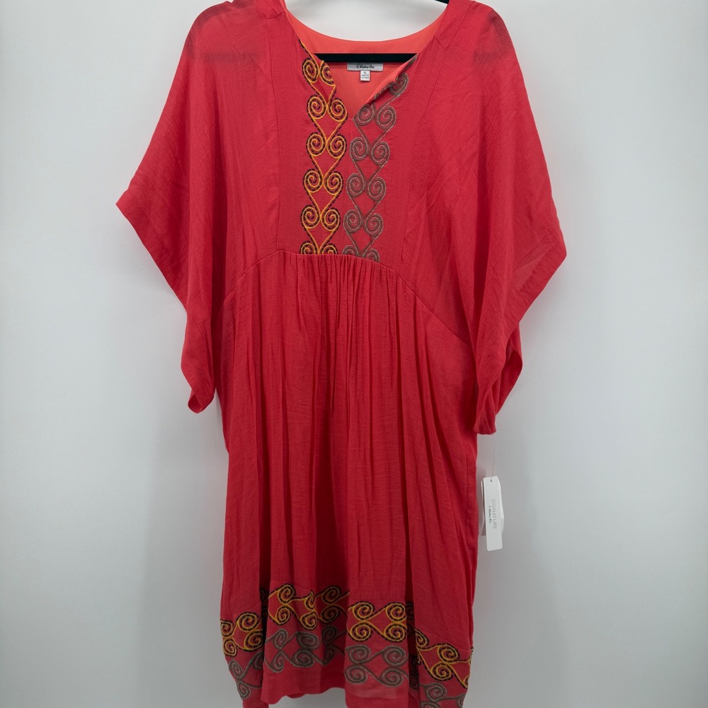 Signature by Robbie Bee Coral Embroidered Boho Kaftan Tunic‎ Dress Womens XL NEW - Picture 2 of 8